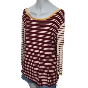 Tart Stitch Fix Knit Striped Top Shirt Size large burgandy gold